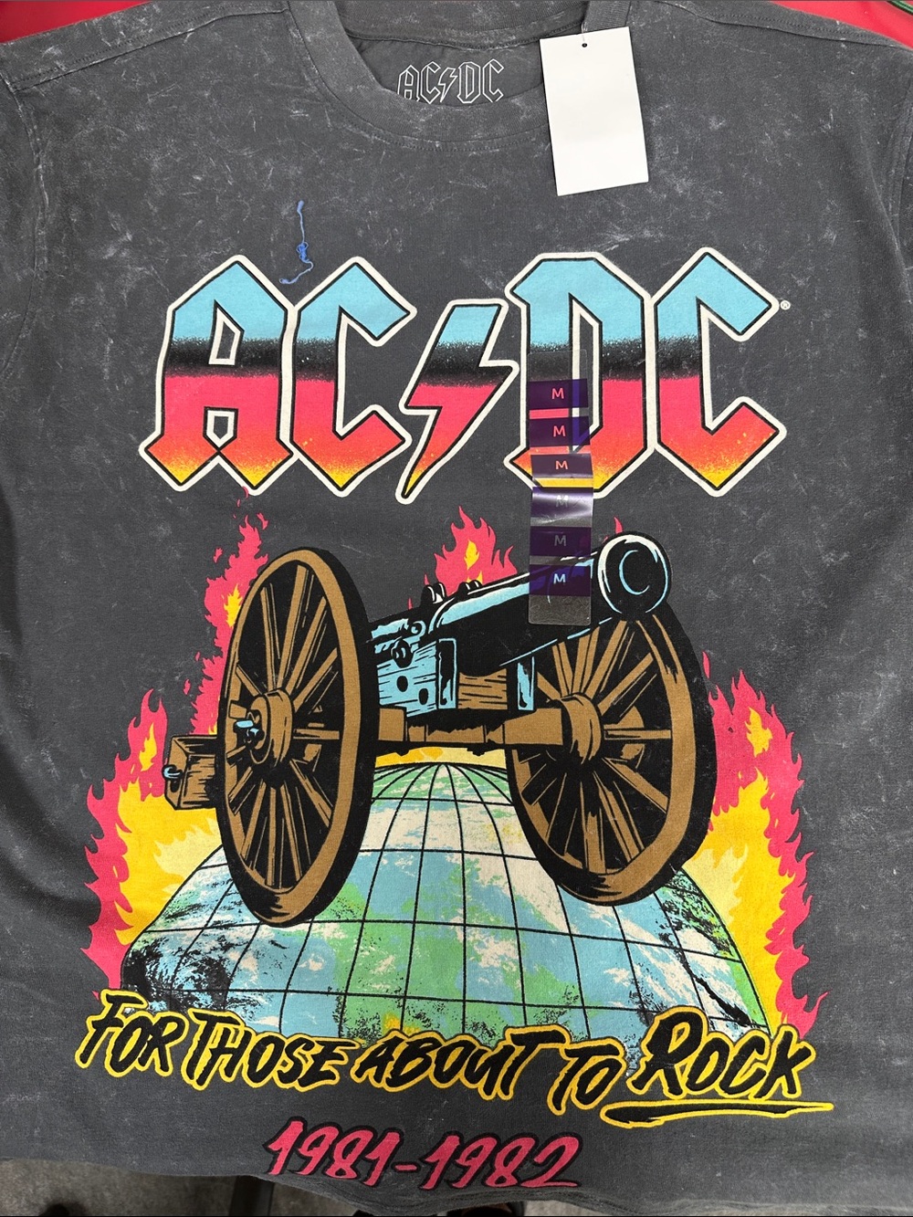 AC/DC Black Tee with Multicolor Cannon Graphic
